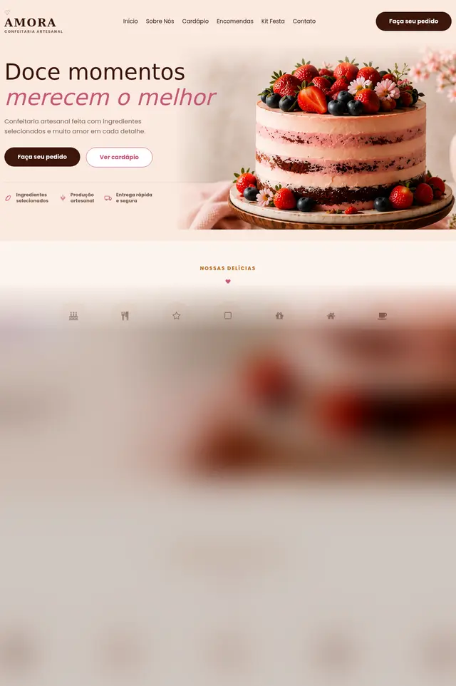 Amora - protótipo de site institucional para confeitaria artesanal