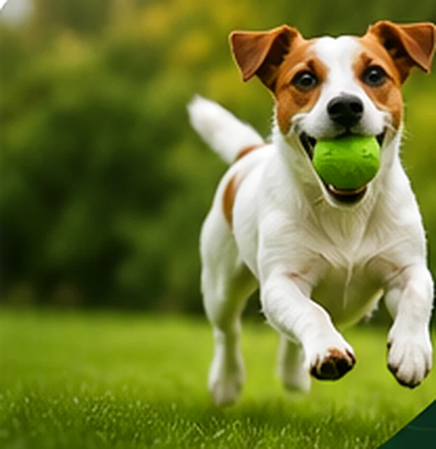 Cachorro correndo com bolinha no gramado